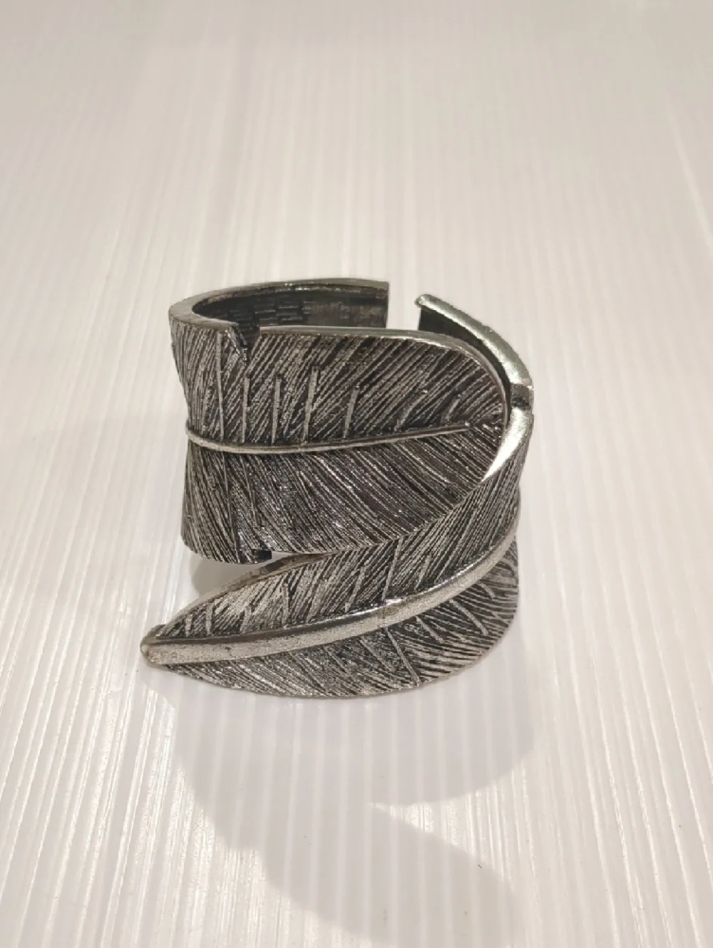 Native American Style Feather Wrap Cuff Bracelet - Silver Tone